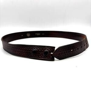 Vintage 90s Boston Leather 6505 Brown Basketweave Tooled Belt 38 USA - No Buckle